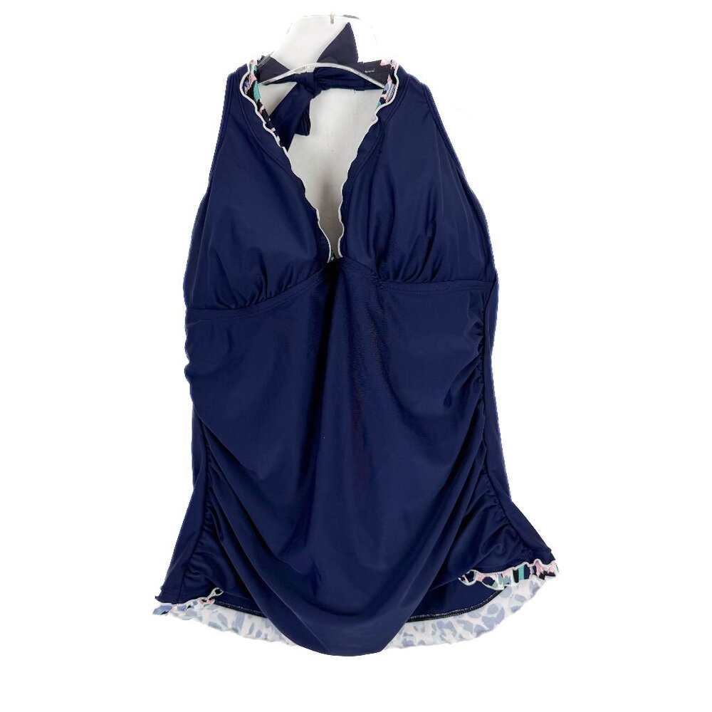 NWT Island Escape Mariposa Halterkini Top Tankini Swim Navy Blue Plus Size 14 - Picture 2 of 11